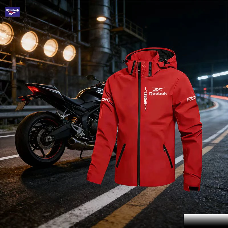 Reebok logo, new off-road motorcycle style, waterproof jacket, men's outdoor sport hooded detachable zipper coat, suitable for a - view 2