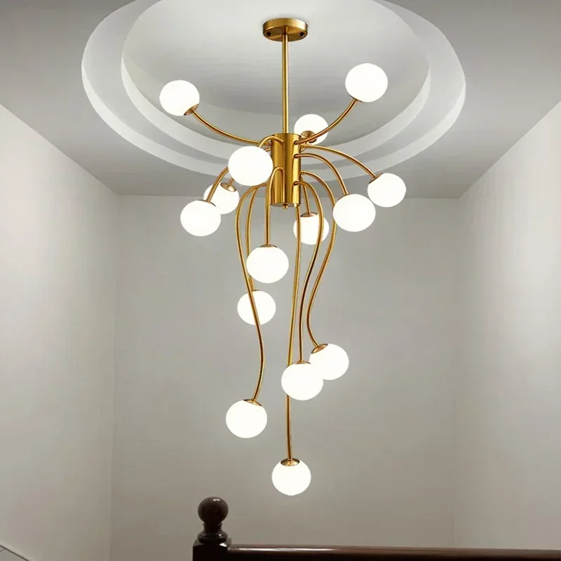Modern Magic Bean Staircase LED Chandelier Living Room Dining Room Villa Minimalist Luxury Chandelier Art Lighting Decoration