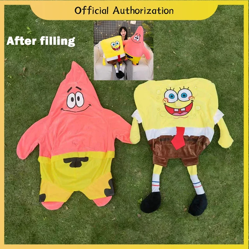 35-100CM Anime SpongeBob SquarePants Semi-finished Shell Leather Patrick Star Plush Toy Cute Stuffed Children's Birthday Gift