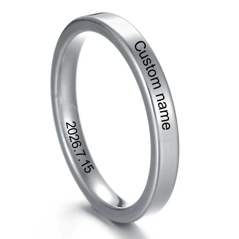  Fashion Wedding Bands Thin Couple Rings for Women Man Customize Name Date Love Info Promise Alliance Anniversary Personalized