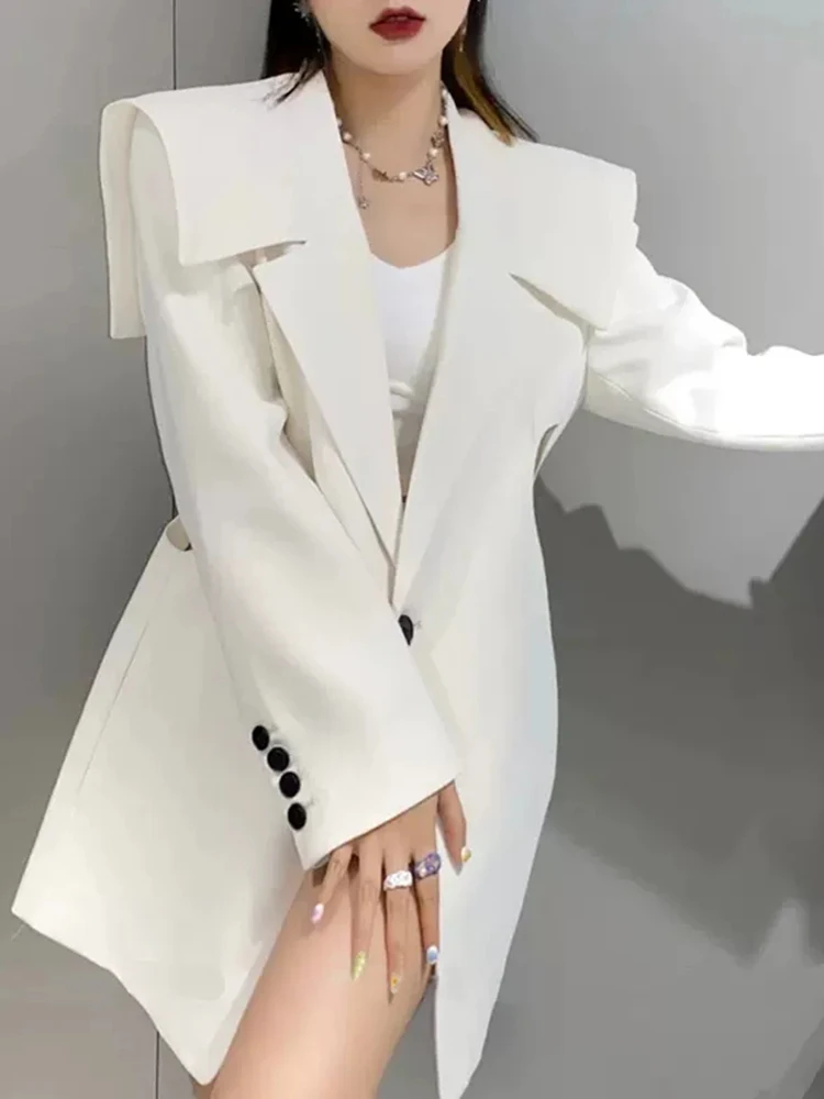 TWOTWINSTYLE Asymmetrical Autumn Blazer For Women Notched Collar Long Sleeve Solid Korean Fashion Blazers Female Clothing 2022