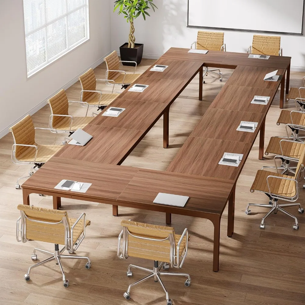 Mesa de conferencias rectangular, con almohadillas para los pies, protege los pisos, grande, para reuniones, para for10-12 personas