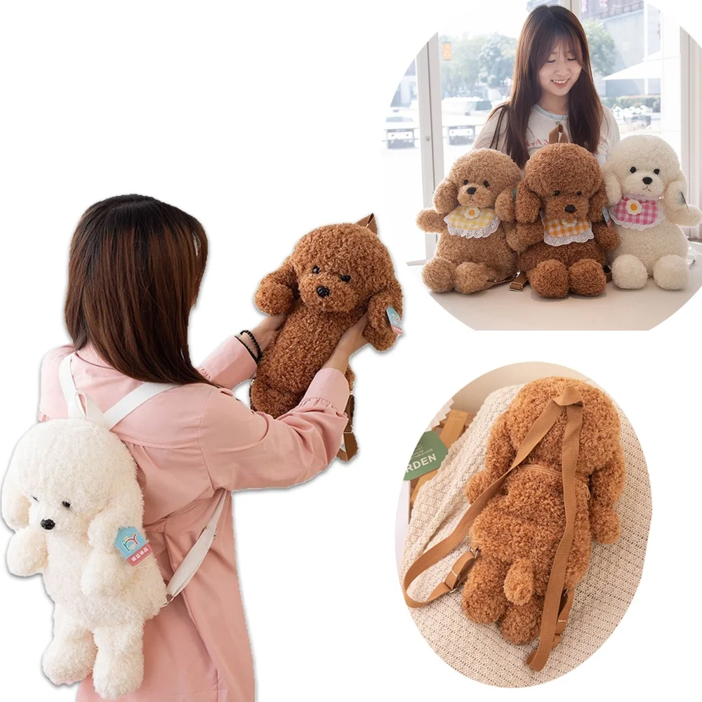 

Creative White Brown Teddy Dog Backpacks Stuffed Animal Puppy Bag Kindergarten Plush Backpack Toy Present
