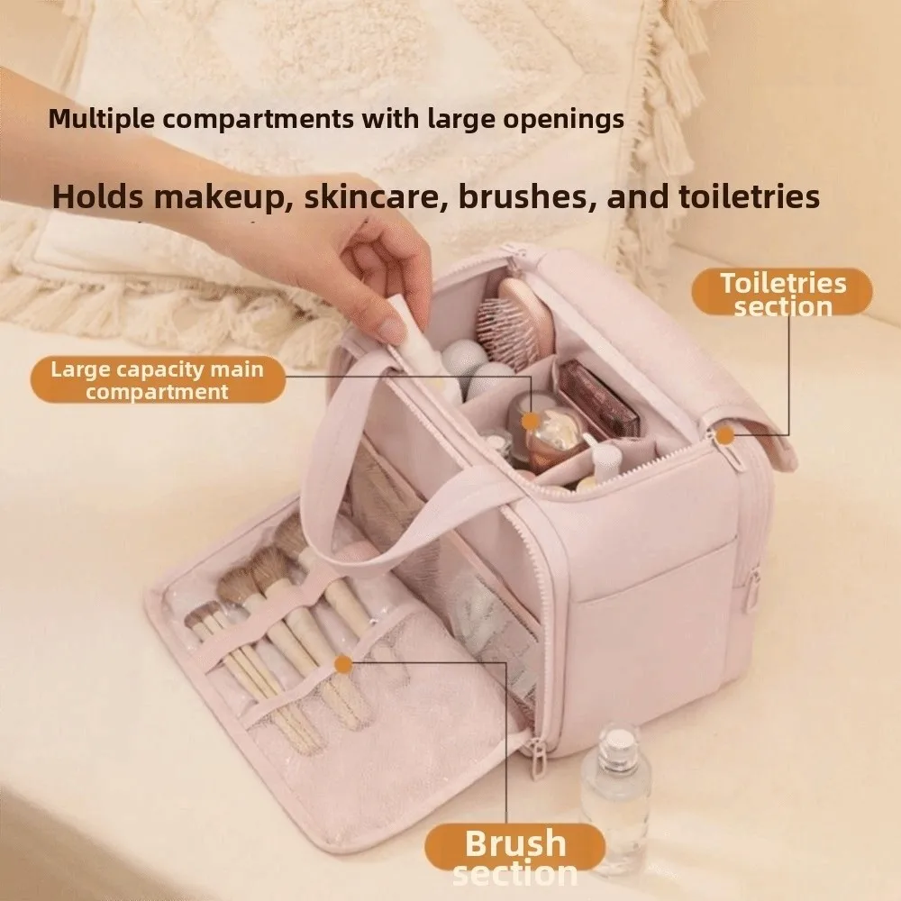 Large Capacity Travel Toiletry Bag Dry-wet Separation Adjustable Dividers Makeup Handbag Waterproof Multi-Compartments