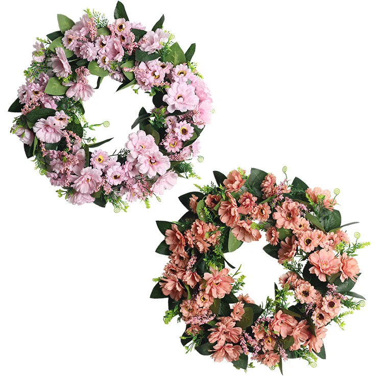 Simulation Daisy Camellia Sunflower Rose Chrysanthemum Eucalyptus Leaf Plant Wreath Home Decoration Fake Flowers Hanging