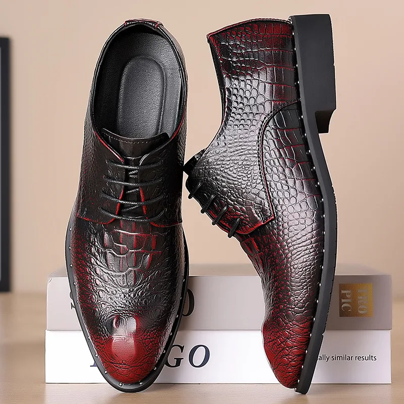 Genuine Leather Men Shoes Luxury Crocodile skin Men\'s Dress Shoes Lace-Up Wedding Party Shoe Business Office Men Oxfords Shoes