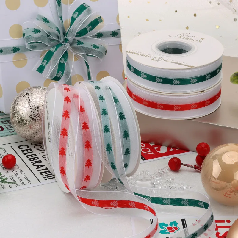 

New Christmas Ribbon Gift Packaging Ribbon Decoration Bouquet Ribbon Christmas Gift Box Packaging Ribbon Size 25yard/Roll