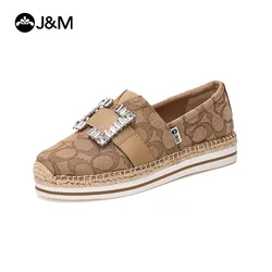 J&M Fashion Women Loafers Rhinestone Fisherman Shoes Summer Loafers 3cm Platform Espadrilles Slip-On Casual Shoes Black Sneaker