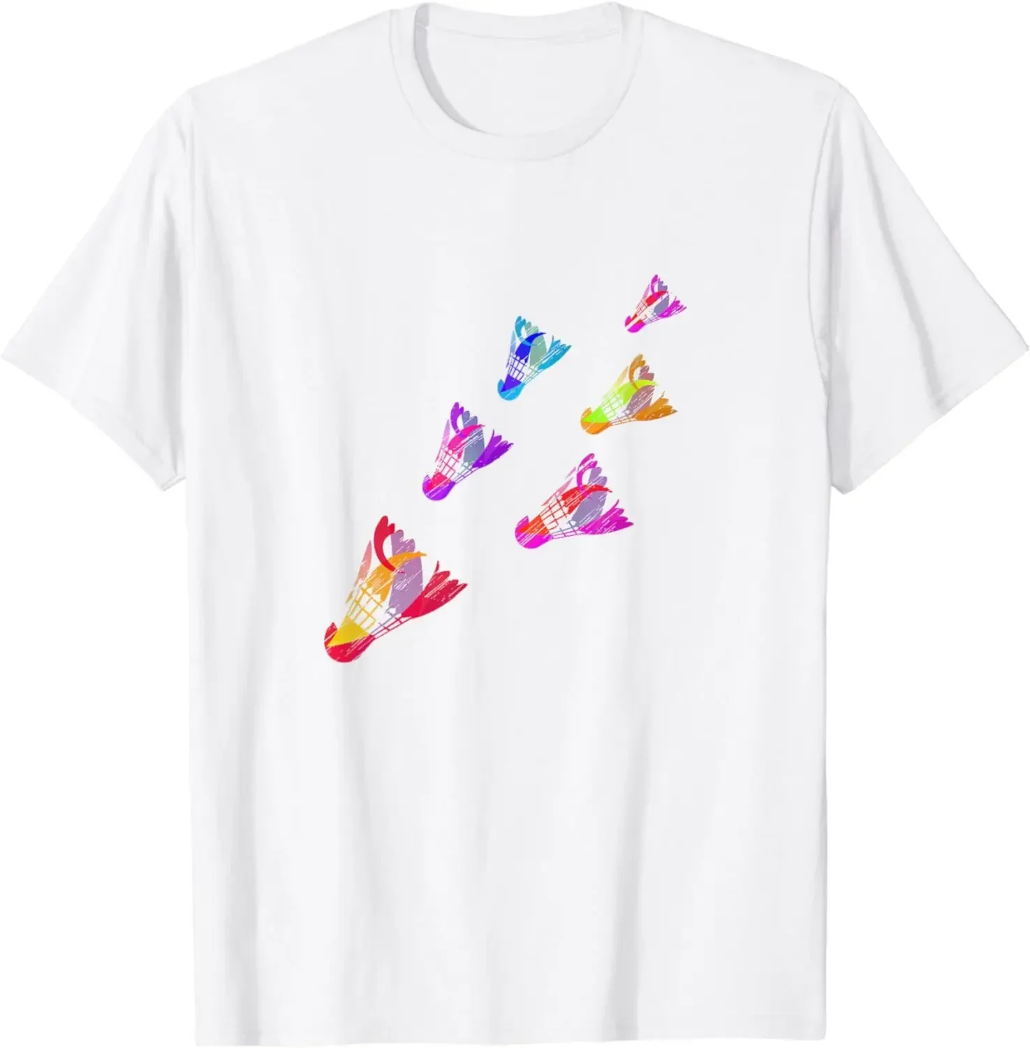 Colorful Badminton Shuttlecock Art Sports T-Shirt Funny Streetwear Graphic T Shirts  Men Clothing Tops Vintage T Shirt Camisas