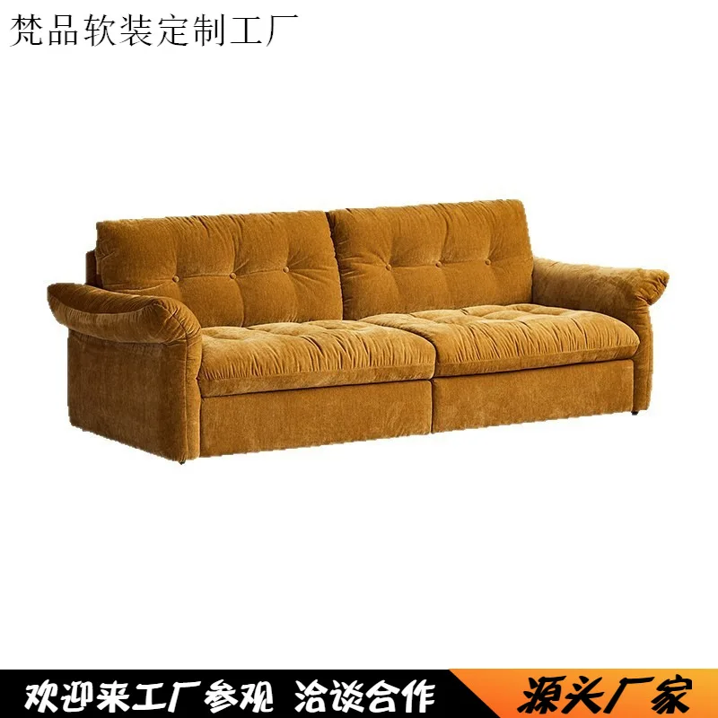 

French retro ohm sofa designer floor-to-ceiling fabric living room size apartment new medieval straight-row sofa