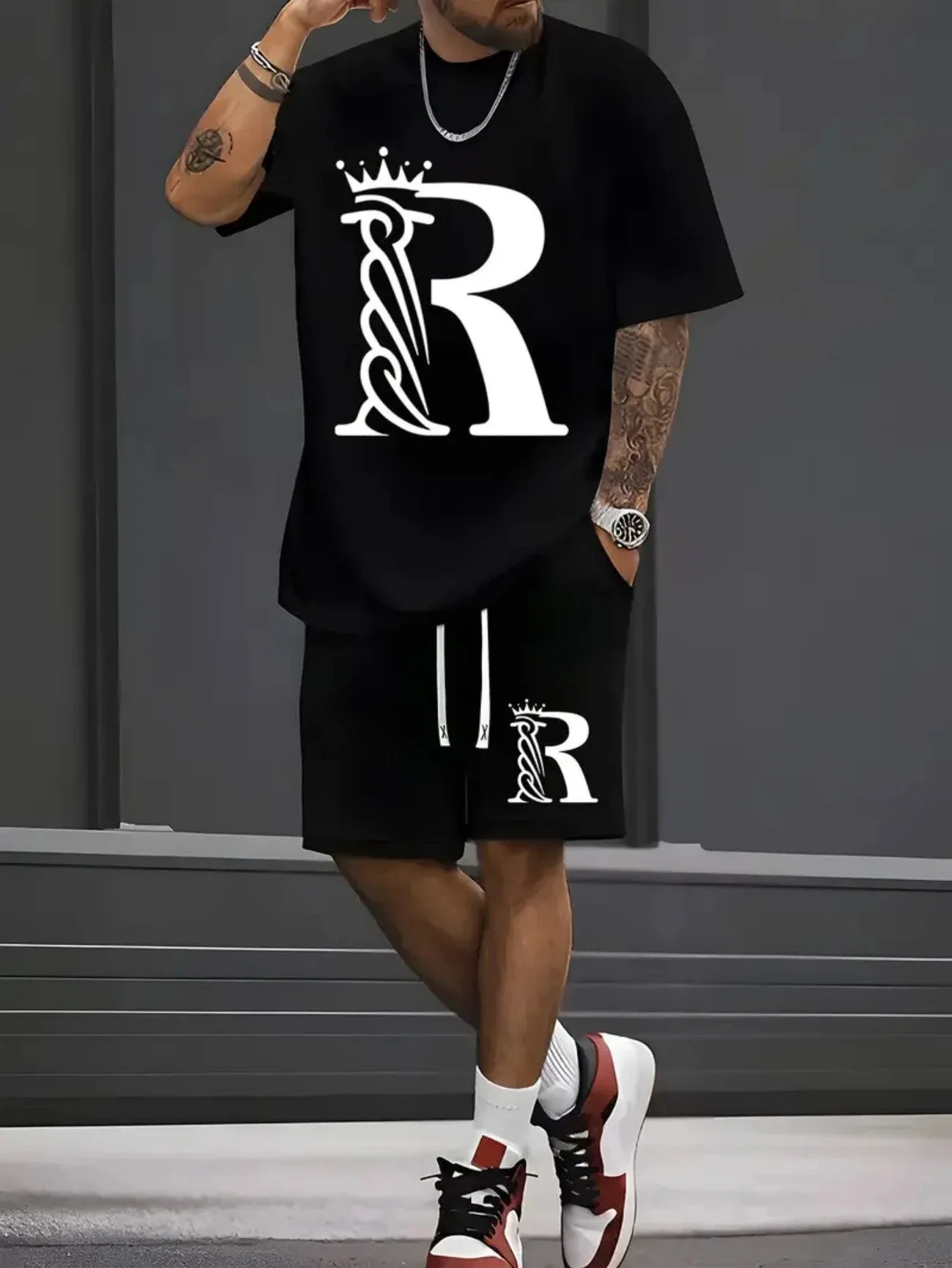 

2025 new hot-selling summer street fashion printed men's T-shirt sports suit breathable quick-drying comfortable men's suit