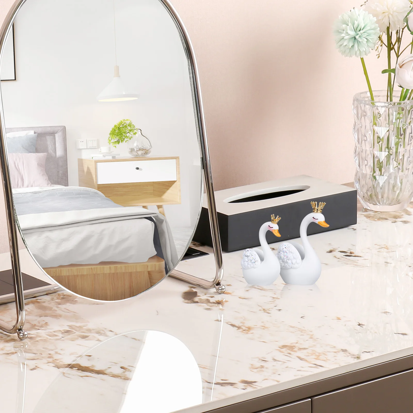 

Resin Swan Figurines Elegant Decorations Home Car Party Desktop nament Pure White Crown Design Long Lasting Beauty