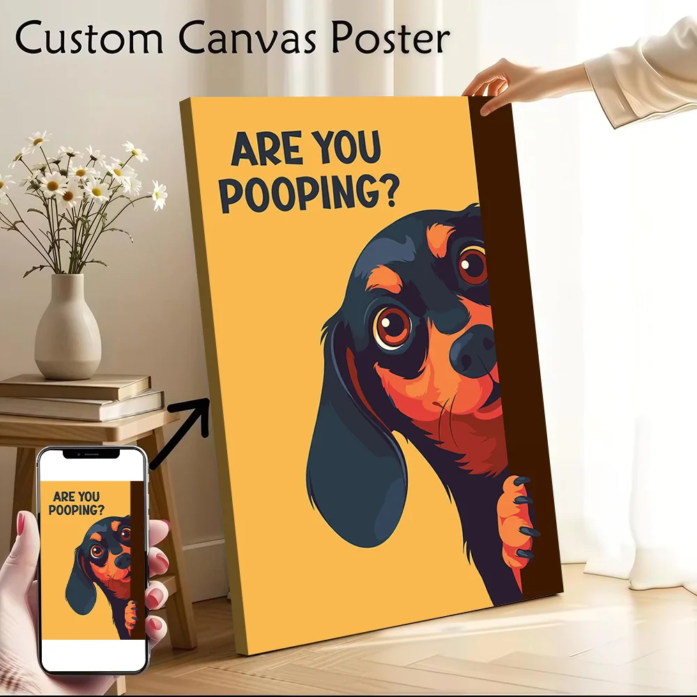 Funny Dachshund Pooping Printed Canvas Poster Personalized High Quality Wall Art Paintings for Bedroom Accessories Decor Room