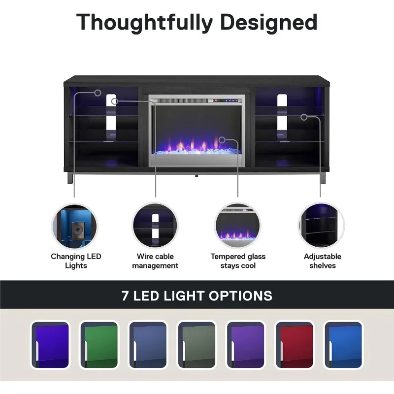 Ameriwood Home Lumina Fireplace Stand, TVs up to 70", Black Oak