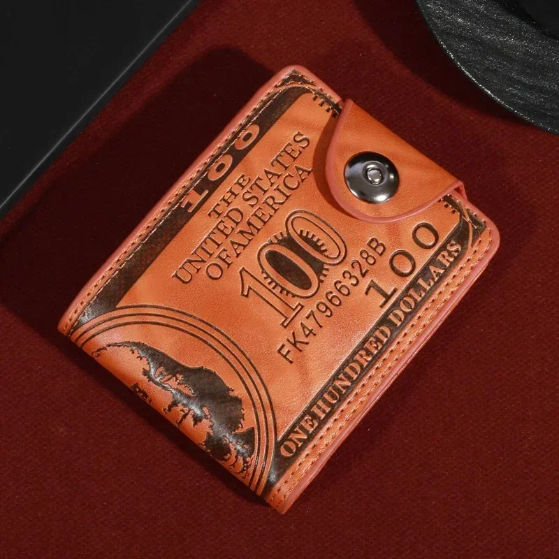 Nova carteira de couro elegante masculina com padrão USD, vários slots para cartões e carteira de grande capacidade