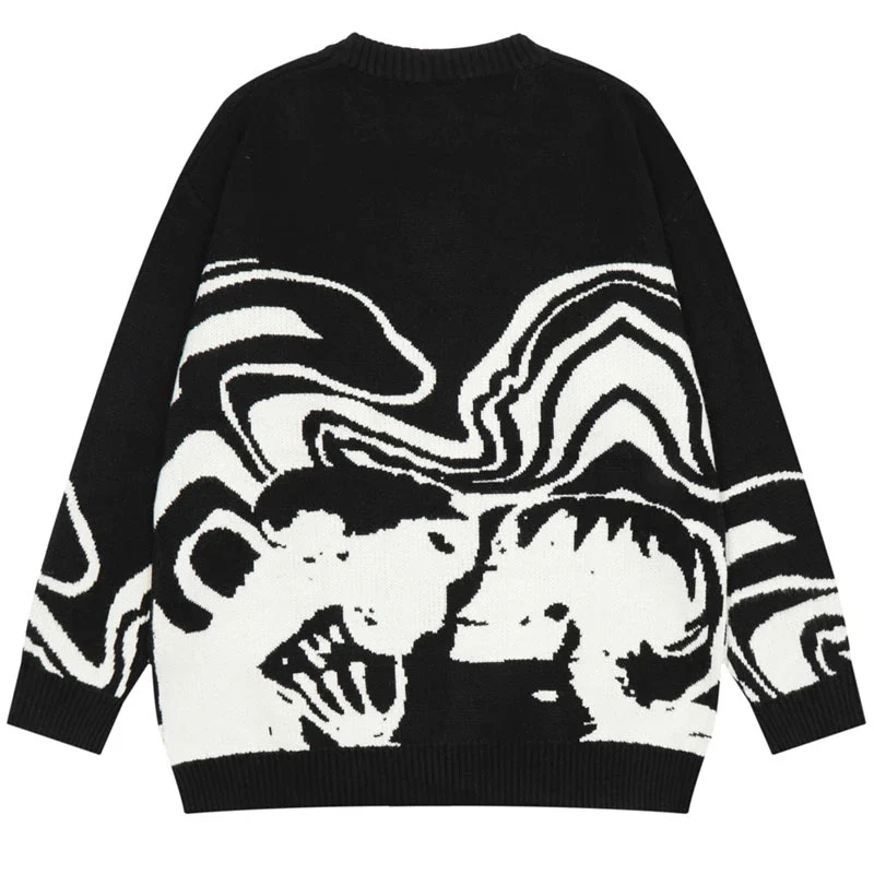 Vintage Knitted Sweaters Men Funny Painting Skull Print Sweater Autumn Hip Hop Harajuku Women Casual Sweaters 2022