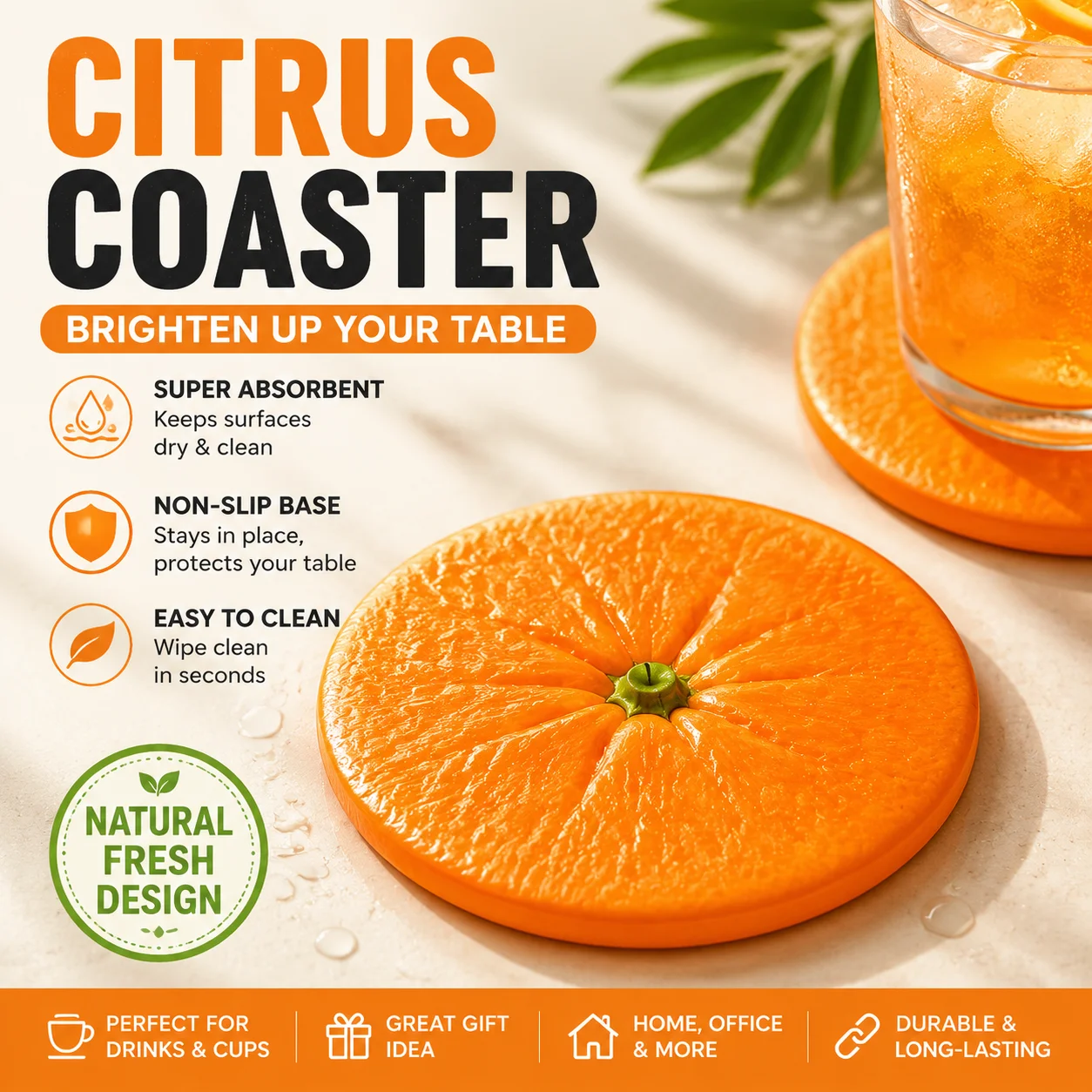 Cute Orange Acrylic Coaster Simulated Fruit Transparent Thermal Insulation and Anti Scalding Desktop Thermal Insulation