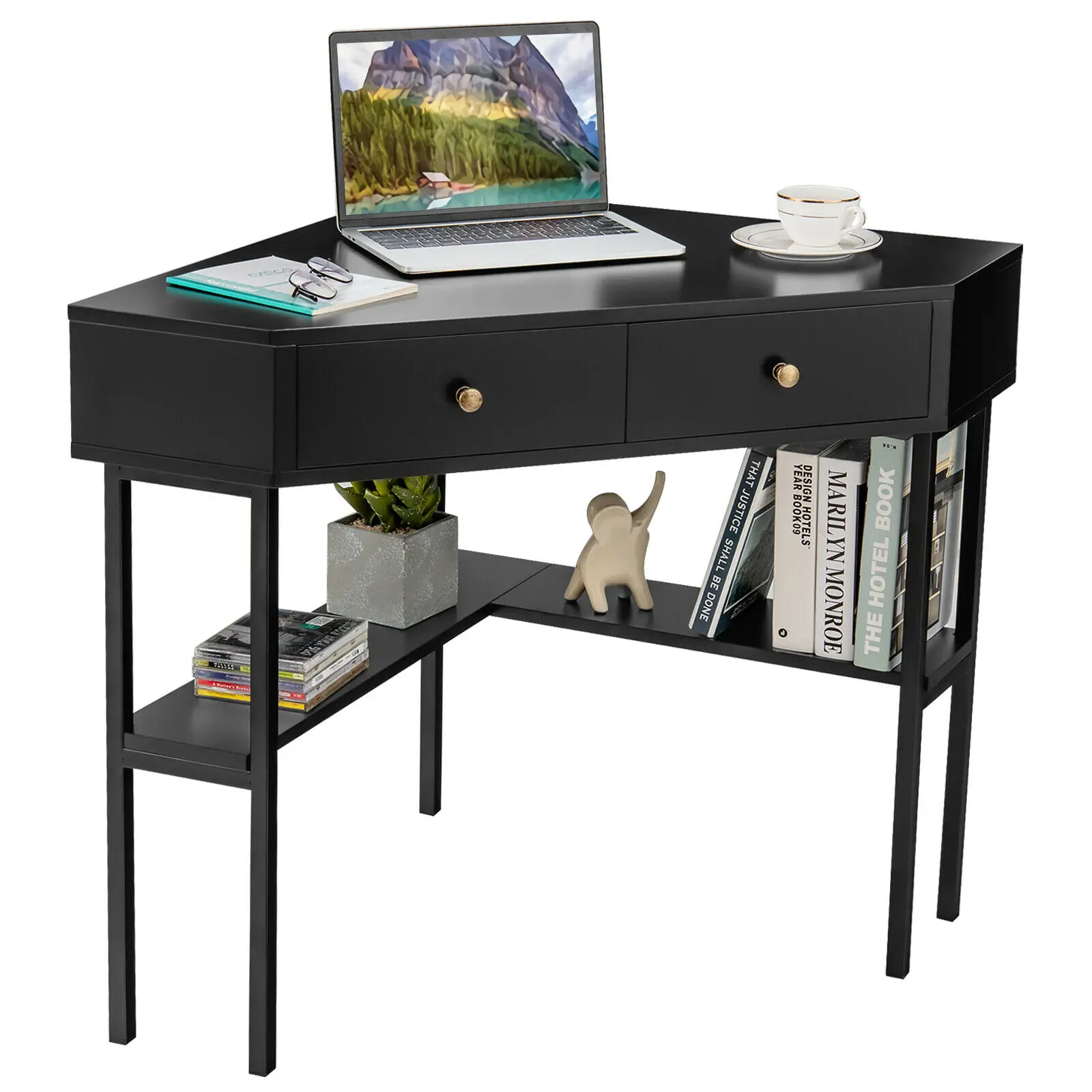 Costway Corner Computer Desk Writing Workstation Study Desk w/ 2 Drawers