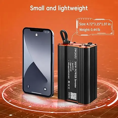 Auto 300W Omvormer DC 12V naar 110V AC Auto Vrachtwagen RV Omvormer Snoer 23,62 Inch 4,8A Dual USB Auto Adapter (Type C Adapters Inclu