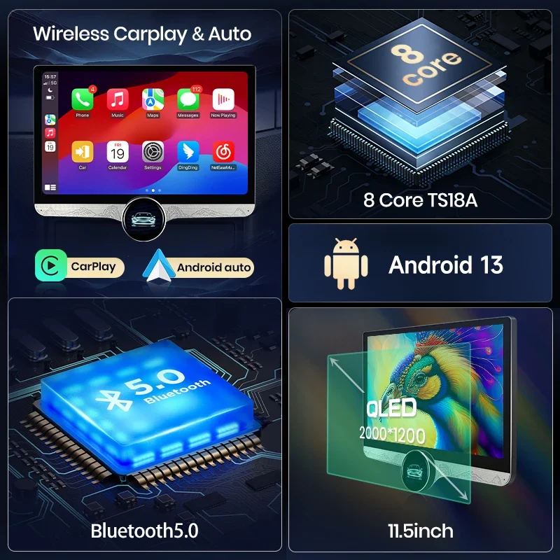 Junsun-REPRODUCTOR Multimedia con pantalla QLED de 11,5 pulgadas para coche, Radio Estéreo 2K con CarPlay inalámbrico, 8 núcleos, 4G, Android 13, para Peugeot 407, 2004-2011 6