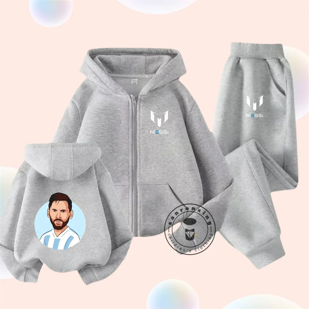 2025Spring Autumn Zipper Hoodie Set Lionel Messi Kids Clothes Girls Anime One Piece Sweatshirt Boys Tops Teen Sonic Trucksuit