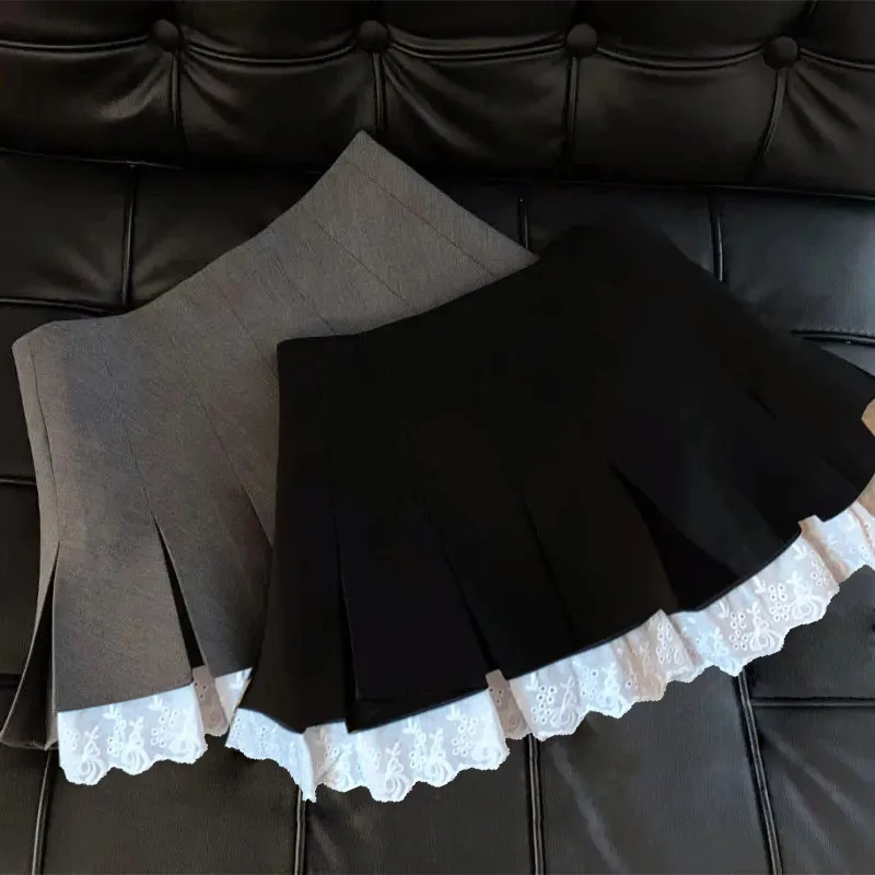 

Flume edge high waist pleated short skirt women wear high waist pleated skirt pants a line skirt summer new style skirt