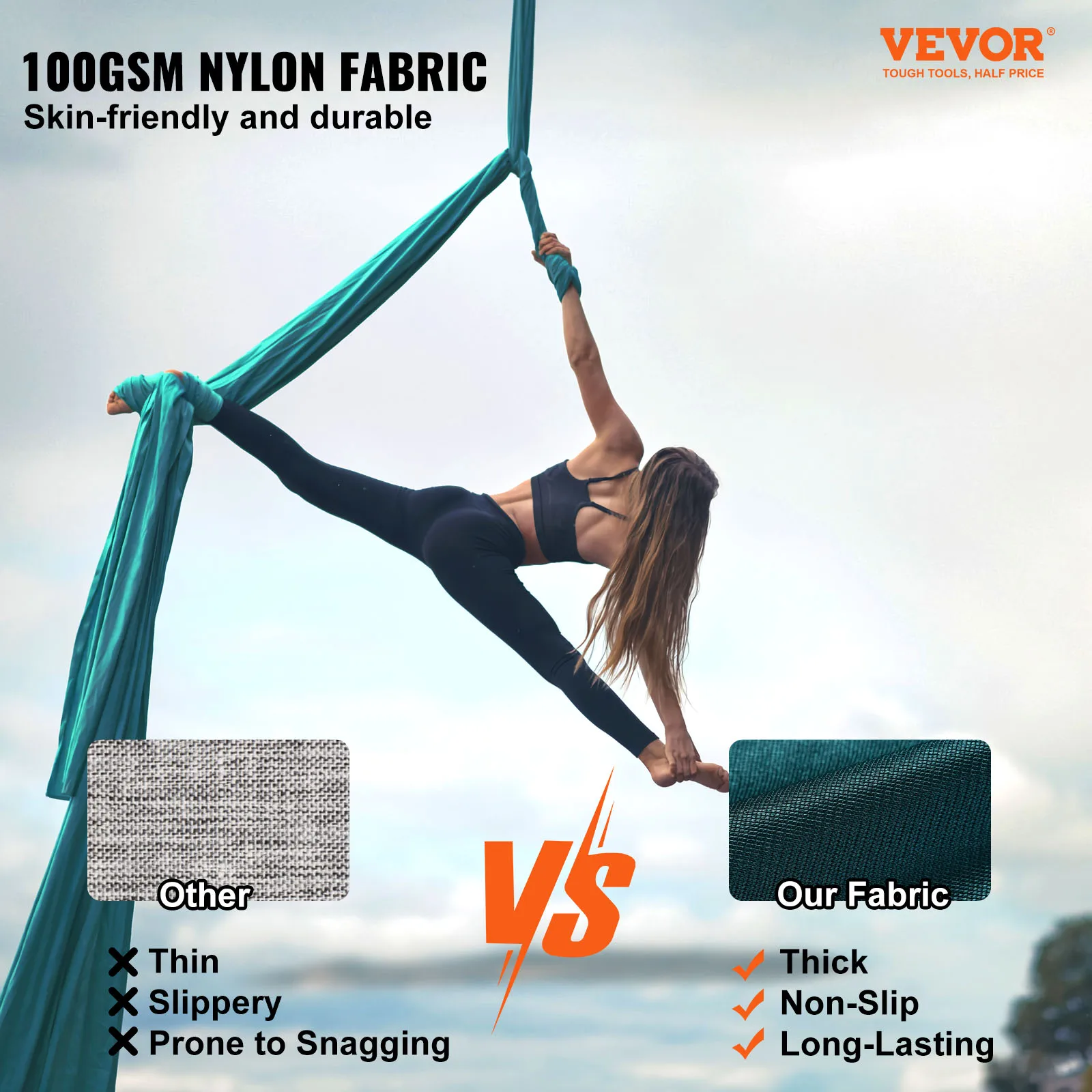 VEVOR 4.4-11 Yards Aerial Yoga Hammock & Swing Yoga Starter Kit Aerial Silk Fabric Yoga Strap Accessory for All Level Yoga Swing