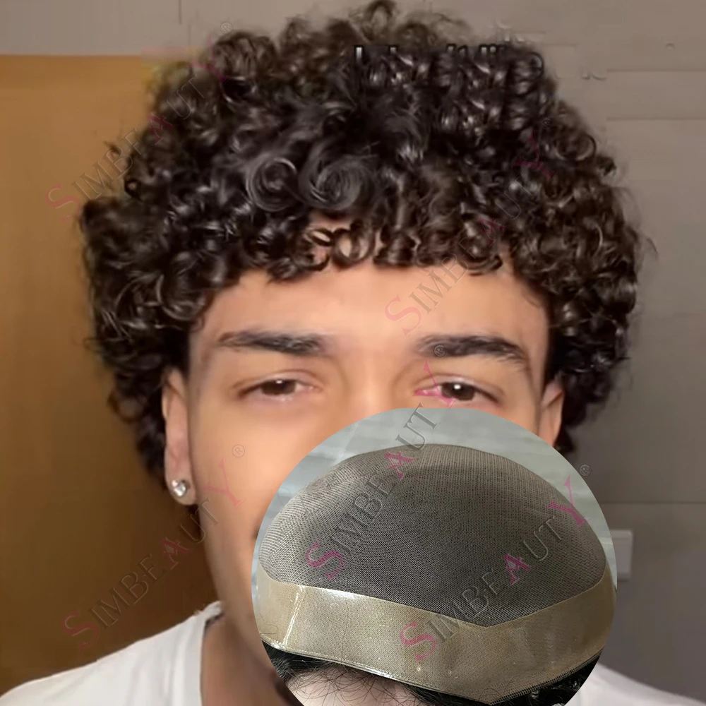 

Afro 15mm Curly Durable Comfort Mono NPU Base Men Toupee Wig 18mm/20mm Blonde Black Human Hair Prosthesi Breathable Male System