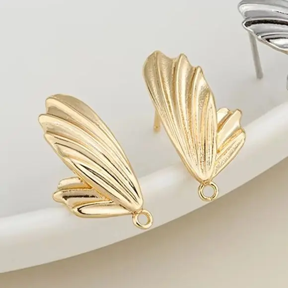 

14K Gold-Plated Butterfly Stud Earrings 925 Silver Needle with Ring Handcrafted DIY Earring Material Accessories