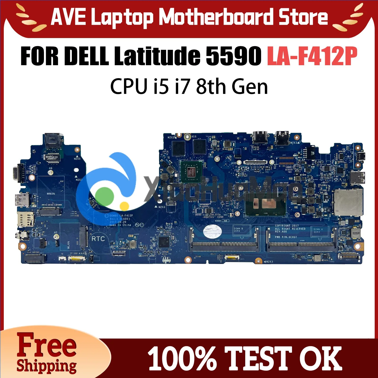 

Laptop Motherboard For Dell Latitude 5590 CN-0P50J0 0630XHLA-F412P Computer Mainboard with I5 I7 8th CPU MX130 2G 100% Test OK