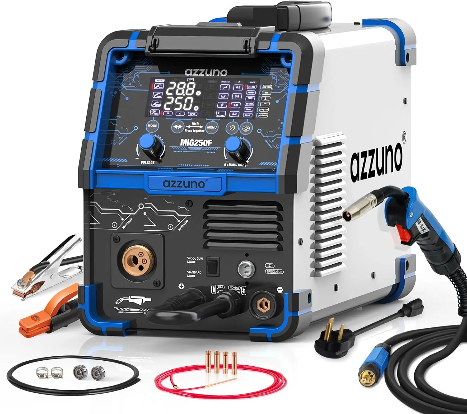 

Aluminum 250Amp MIG Welder 6 in 1 Gas MIG/Gasless Flux Core/Stick/Lift TIG/Spot Welding/Spool Gun Compatible Welding Machine