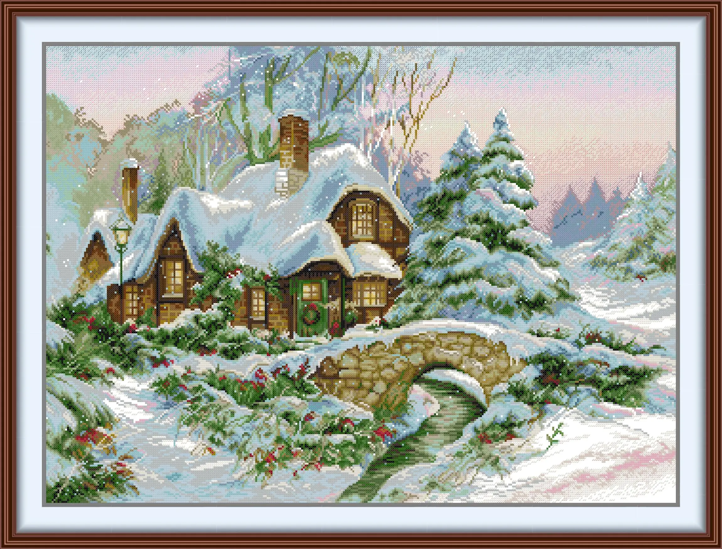 

Joy Sunday New Pre-printed Cross Stitch Kit Easy Pattern Aida Stamped Fabric Embroidery Set-Winter Scenery