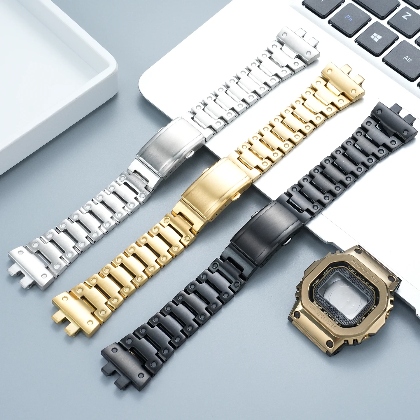 For Casio G-SHOCK Metal Square GMW-BZ5000 “Little Silver Block” Modified Steel Band—Stainless Steel Watch Band Replacement Parts