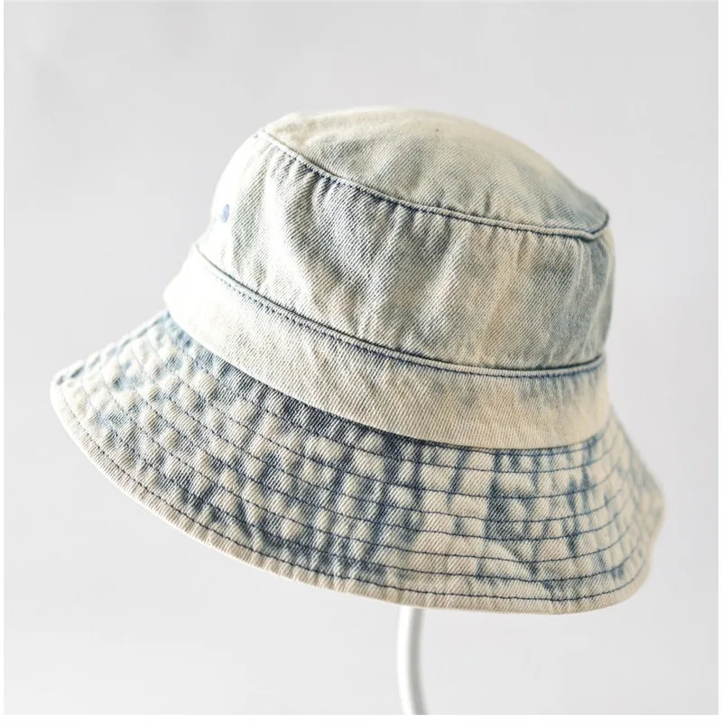 Japanese Retro Washed Denim Bucket Hat Women Korean Style Small Face Effect Foldable Sun Fisherman Cap Versatile Daily Streetwea