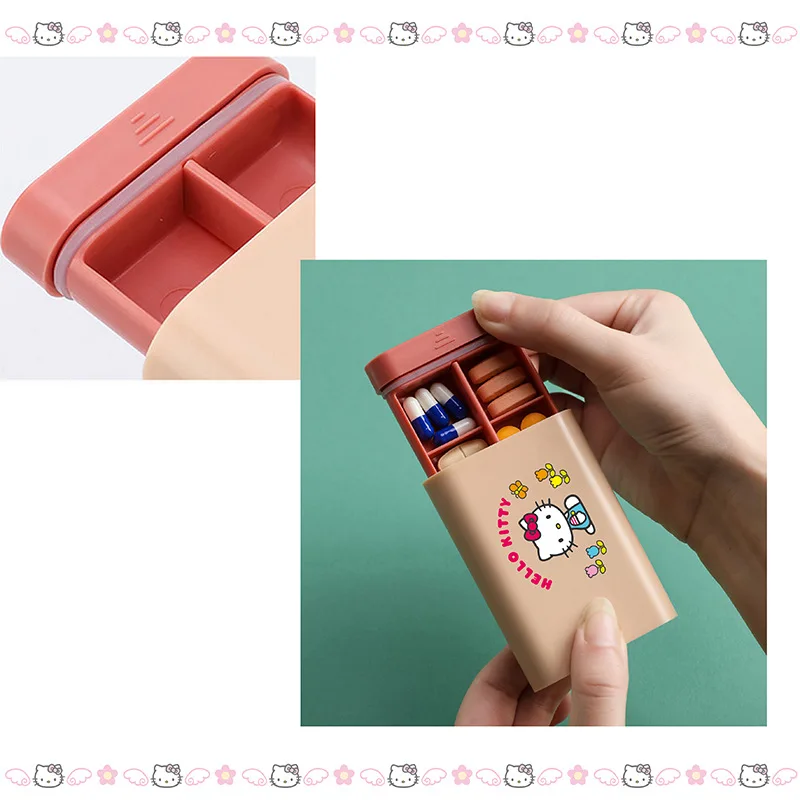 Hello Kitty Cute Mini Pill Organizer Moisture-Proof Pill Case Portable Medicine Holder Containers Travel Grid Sealed Storage Box