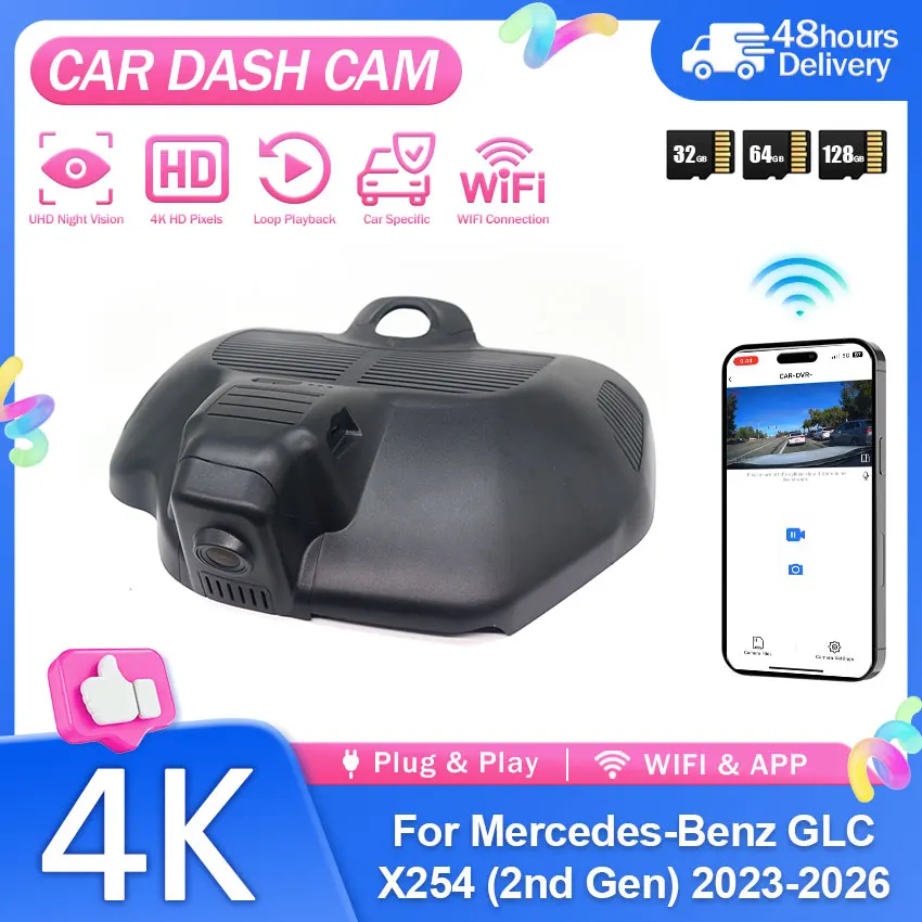 4K DVR Dash Cam Plug and Play Night Vision Video Recorder For Mercedes-Benz GLC X254 (2nd Gen) 2023-2026 Car Accessories
