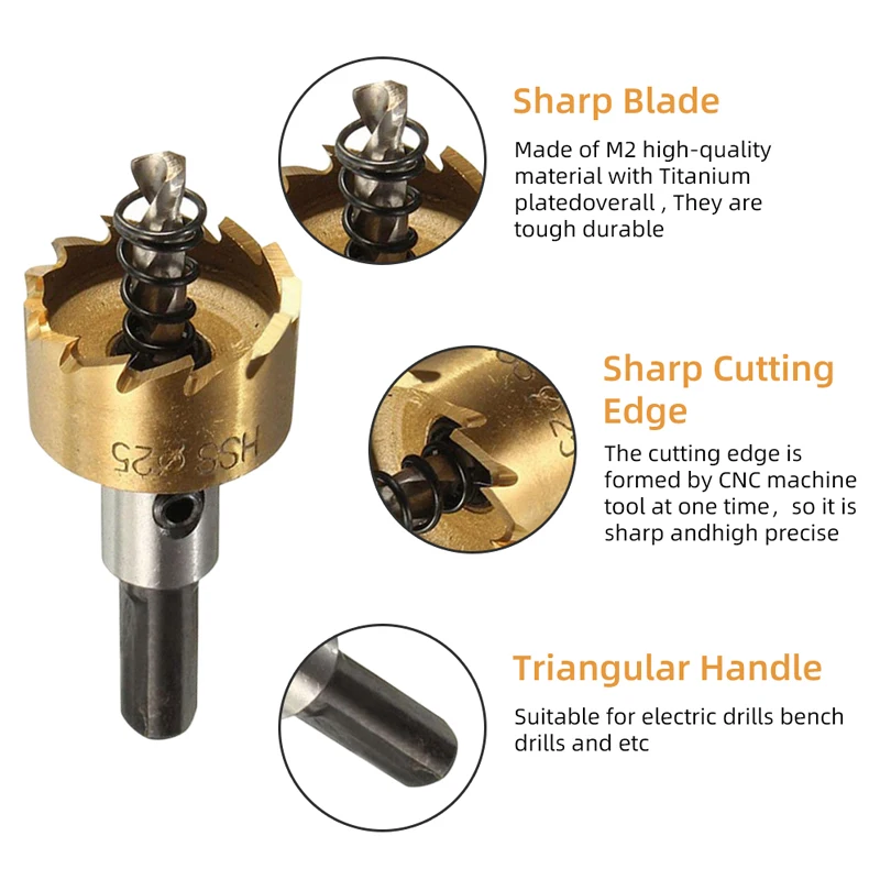 5pc Titanium Plated Serrated Hole Opener Gold Aluminum Plate Iron Plate Drilling Drill Bit 16-30mm Tool Set