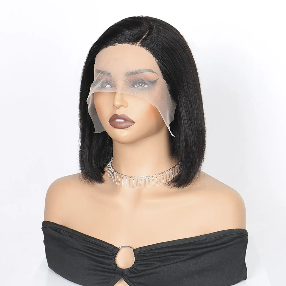 

Short Bob Wig Lace Front Human Hair Wigs Brazilian Short Bob Wig PrePlucked Natural Color Best Human Hair T Part Lace Wigs 180%