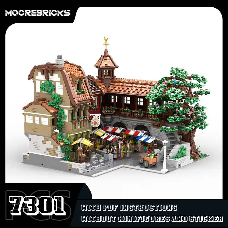 MOC-227299 Medieval Farmers Market Modular Architecture Building Blocks Assembled Model Toys Children's Gifts