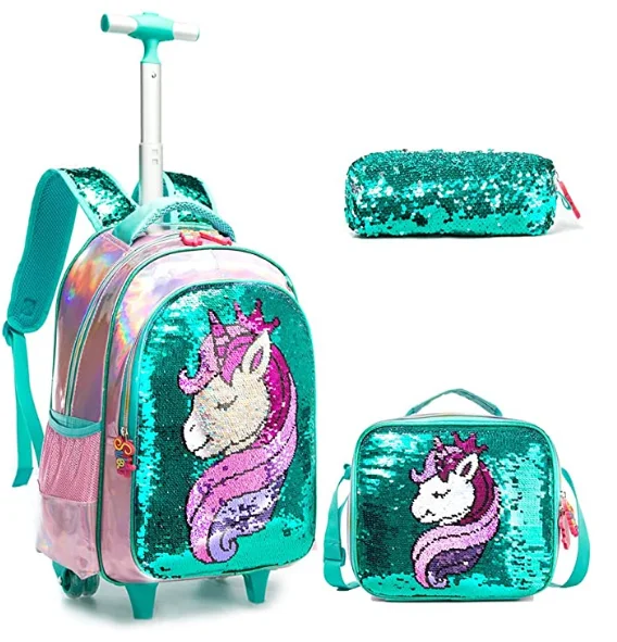 Kids Suitcase for girls Unicorn School Trolley Bag with wheels with lunch bag set Children Rolling Luggage Backpack With Wheels