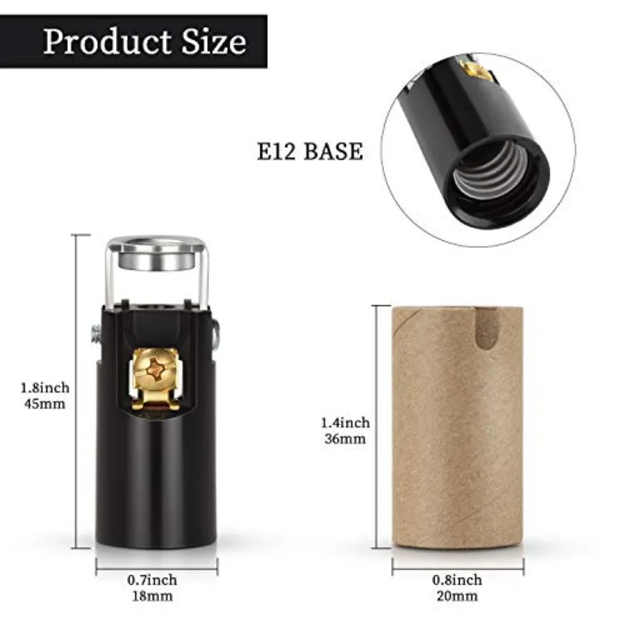 E12 LED Light Bulb Socket, Candelabra Base Socket Replacement, Chandelier Candle Lamp Holder Parts with Cardboard Insulator, Ke