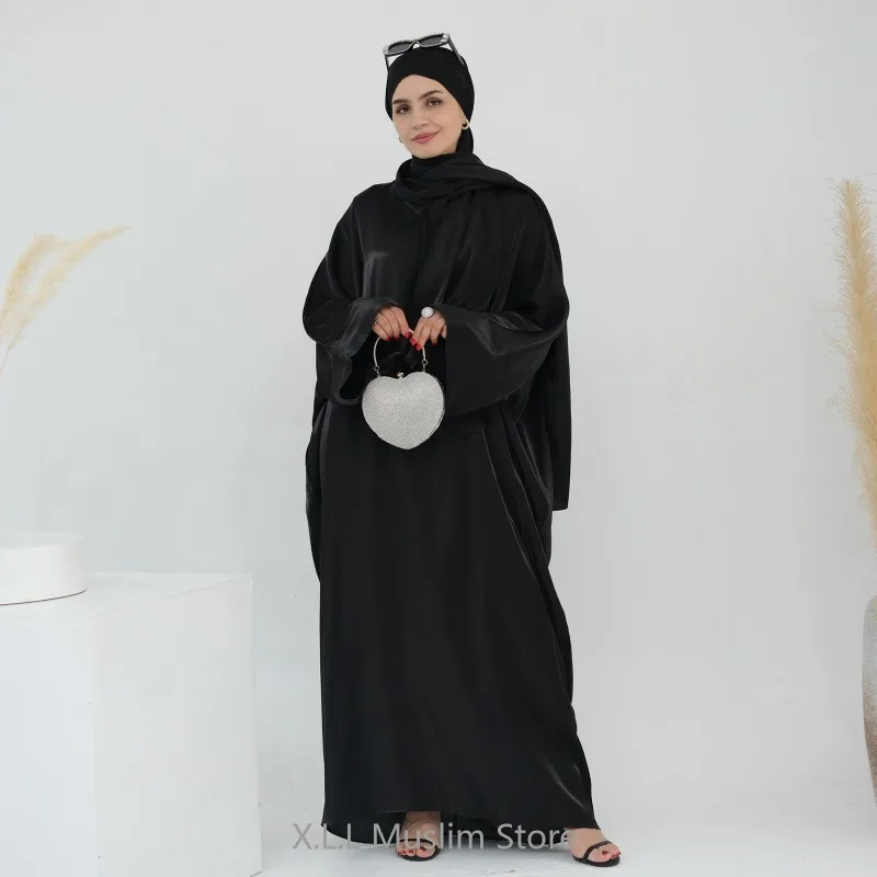 Modest Elegant Eid Ramadan Muslim Party Kaftan Satin Khimar Abaya Woman Female Dresses Women\'s Clothing Ropa Musulmana Turca