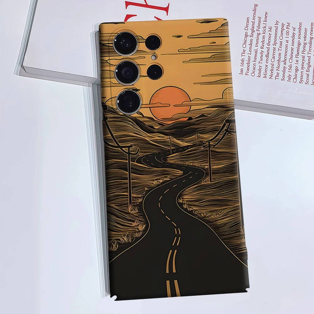 Winding Road Sunset Line Art Luxury Fashion Full Lens Protective Case for Samsung Galaxy S26 S25 S24 A56 A36 Plus Ultra