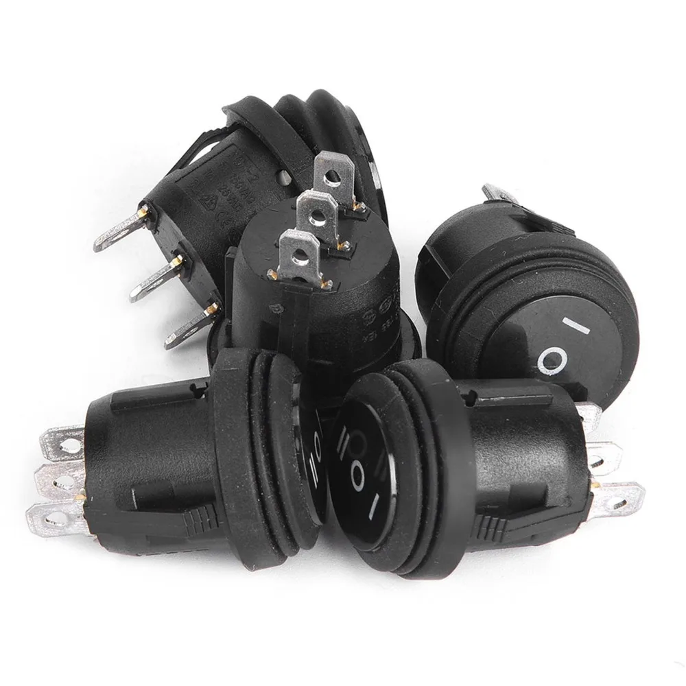 5PCS 내구성 있는 검정색 로커 스위치 3단계 10A 125V 원형 로커 스위치 방수 6A 250V SPST 스위치 해양용