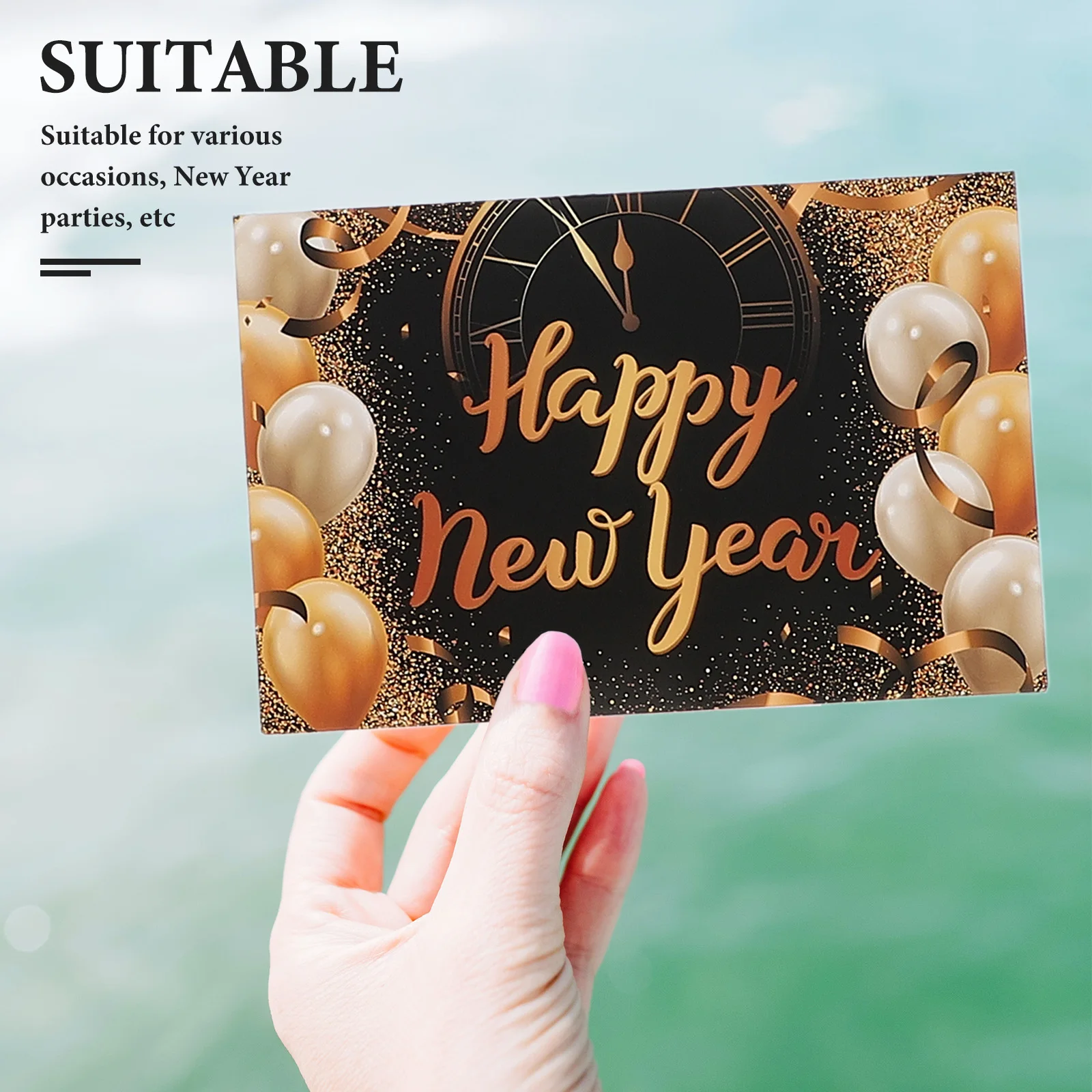 

1 Set New Year Greeting Cards Envelopes Stickers Blank Inside Festival Party Supplies Printable Invitation Postcards Assorted