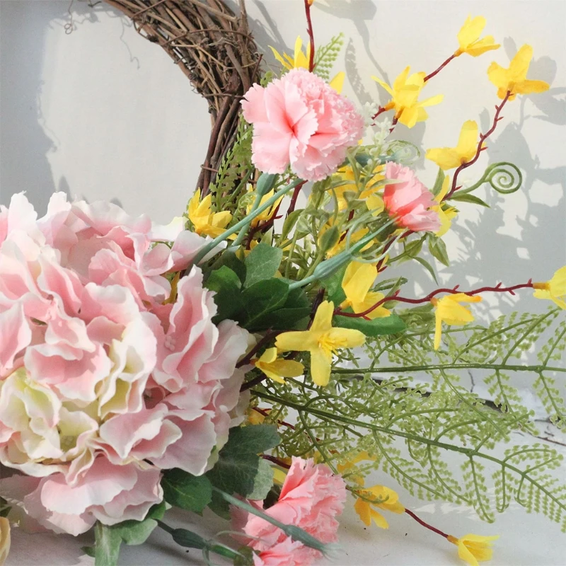 Artificial Winter Jasmine Carnations Spring Flower Wreath For Front Door Wedding