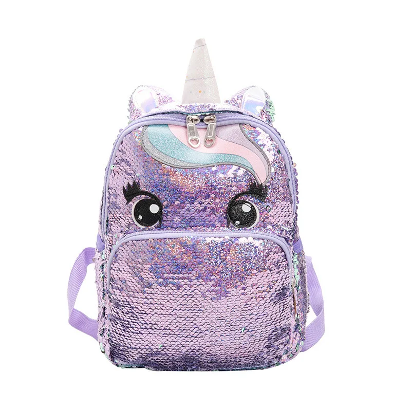 Lovely Cartoon Schoolbag For Kids Girls Fashion Unicorn Sequins Backpack Large Capacity Load-Reducing School Book Bag Children