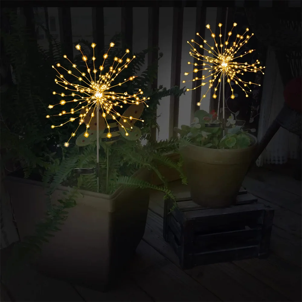 150 LED Solar Fireworks Lights Waterproof Outdoor Dandelion Flash String Fairy Lights for Garden Landscape Lawn Decor
