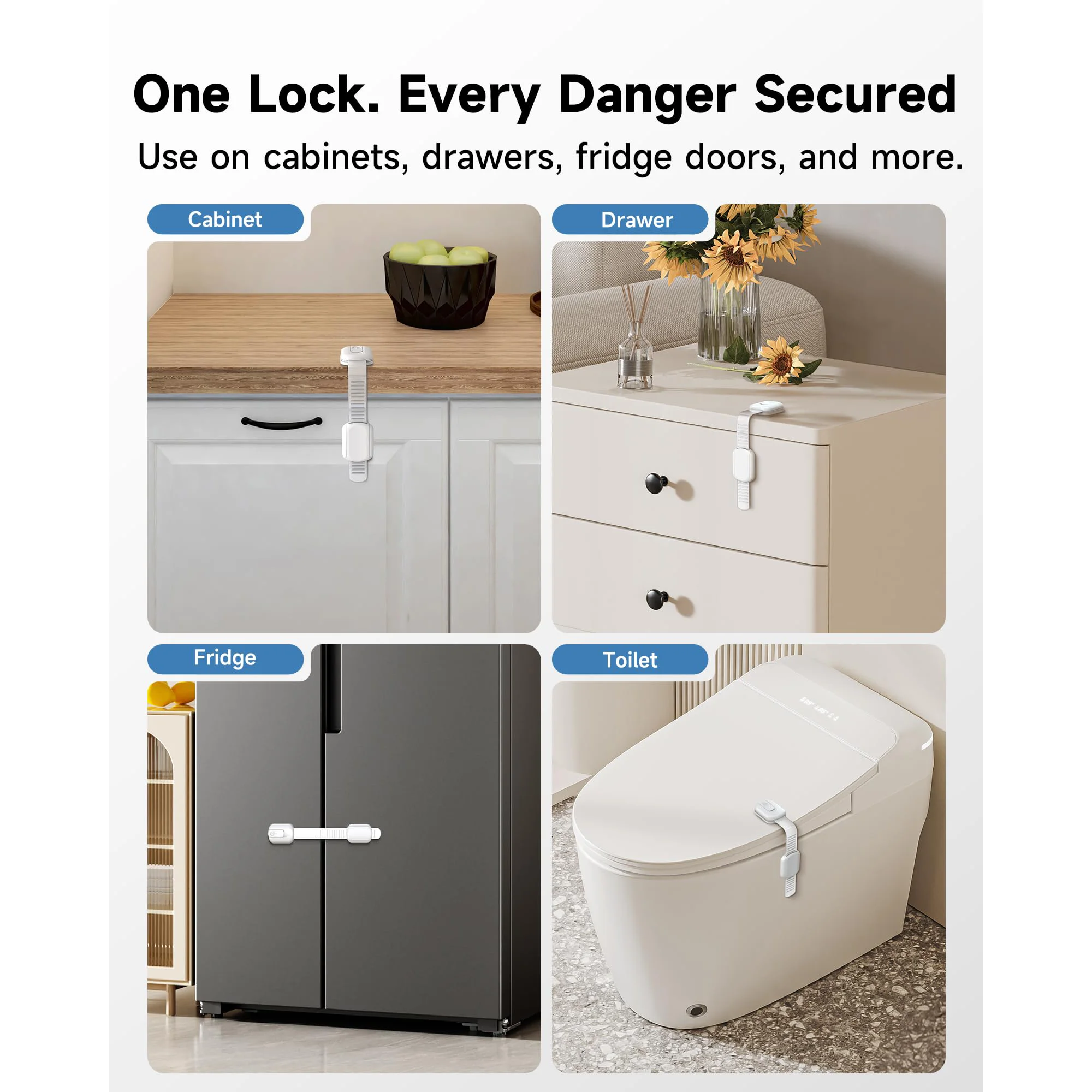 

12 Pack Cabinet Safety Locks, 3M Adhesive No Drill Latches, Heavy Duty Home Security for Drawers,Cupboards,Fridge,Pet Protection