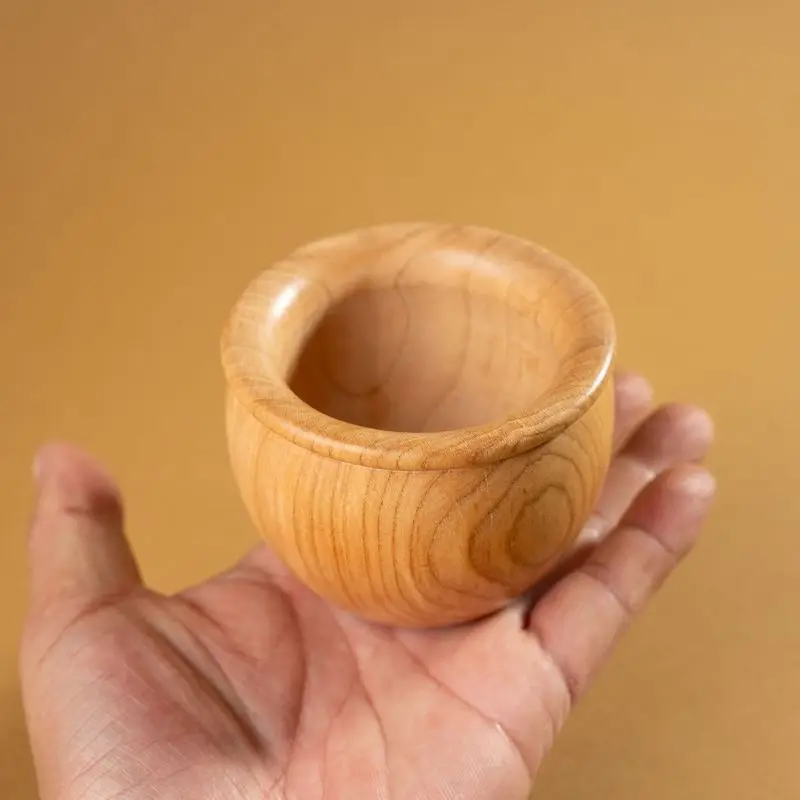 Peach Wood Treasure Bowl Round-Bellied Cup, Handmade Feng Shui Wealth Decor, Wooden Tumbler Ornament for Desk & Shelf